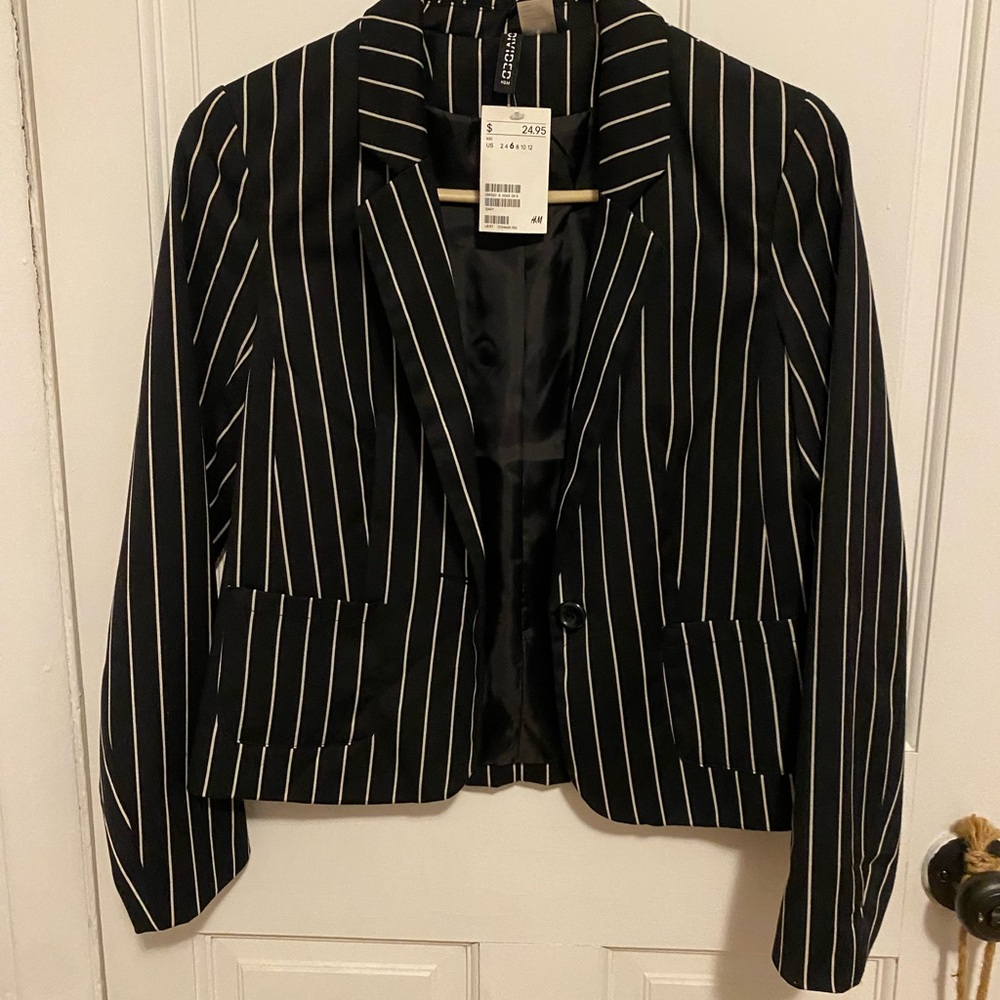 H&M Black and White Pinstripe Blazer